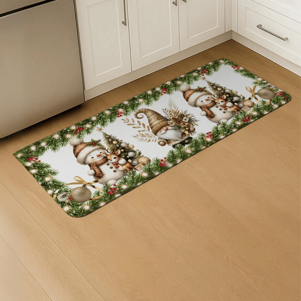 Tapete Passadeira Natal 1,20x0,45 Avulsa– Base Antiderrapante e Estampa Natal (Cozinha,Tapete Natal)