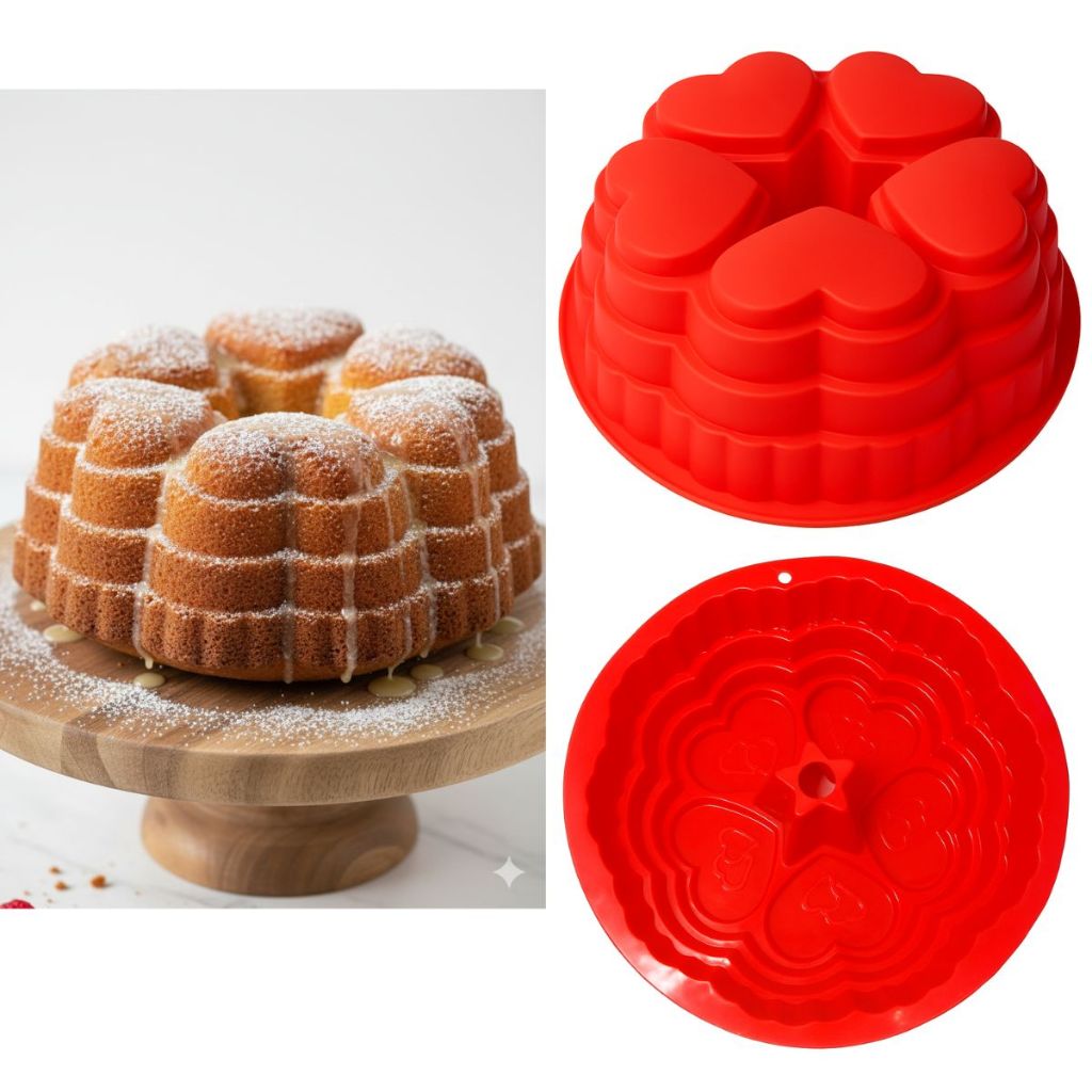 Forma De Silicone Coração 23X8cm Antiaderente Assadeira Bolo AirFryer Forno Micro-ondas Lava-louças Vermelha Cinza Preta