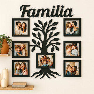Painel Família com Molduras de Fotos em MDF – Árvore Genealógica Decorativa 80x65cm