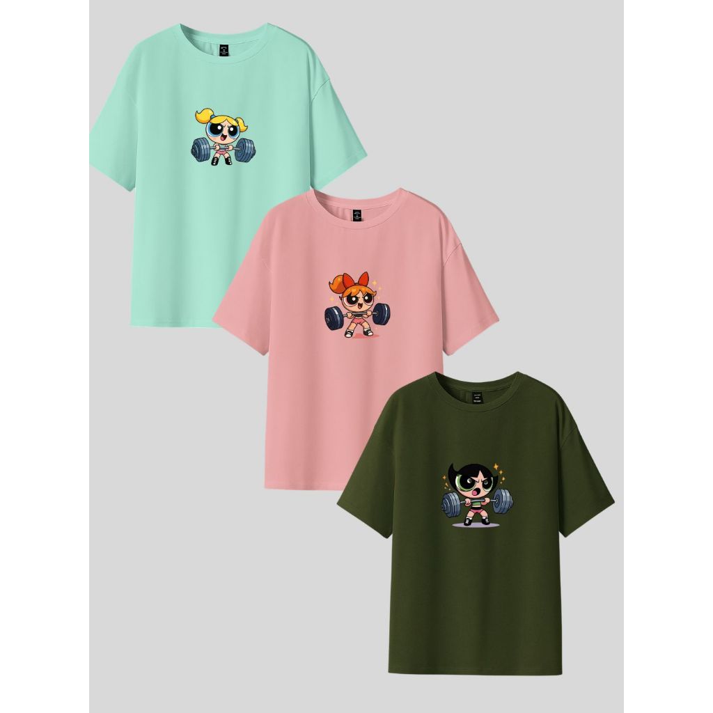 Kit 3 Camisas Amigas Meninas Super Poderosas Desenho Camiseta Estampada Academia Treino Esporte