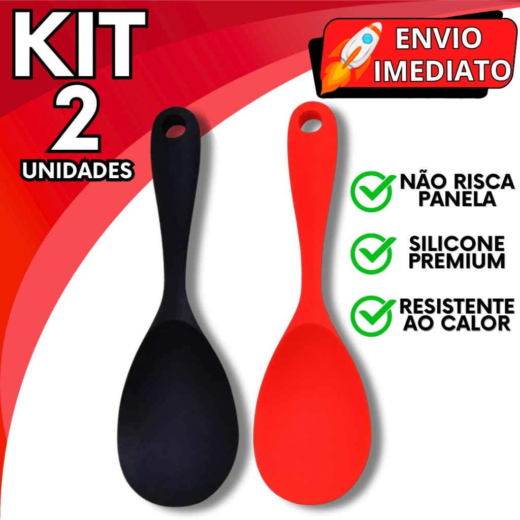 Imagem KIT Jogo 2 Colher de Servir Utensílios de Cozinha em Silicone Premium Super Resistente Não Risca Panela para Casa