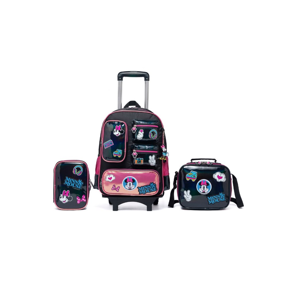Kit Minnie Mochila Lancheira Estojo Escolar Rodinha Infantil Feminina Disney em Oferta na Shopee