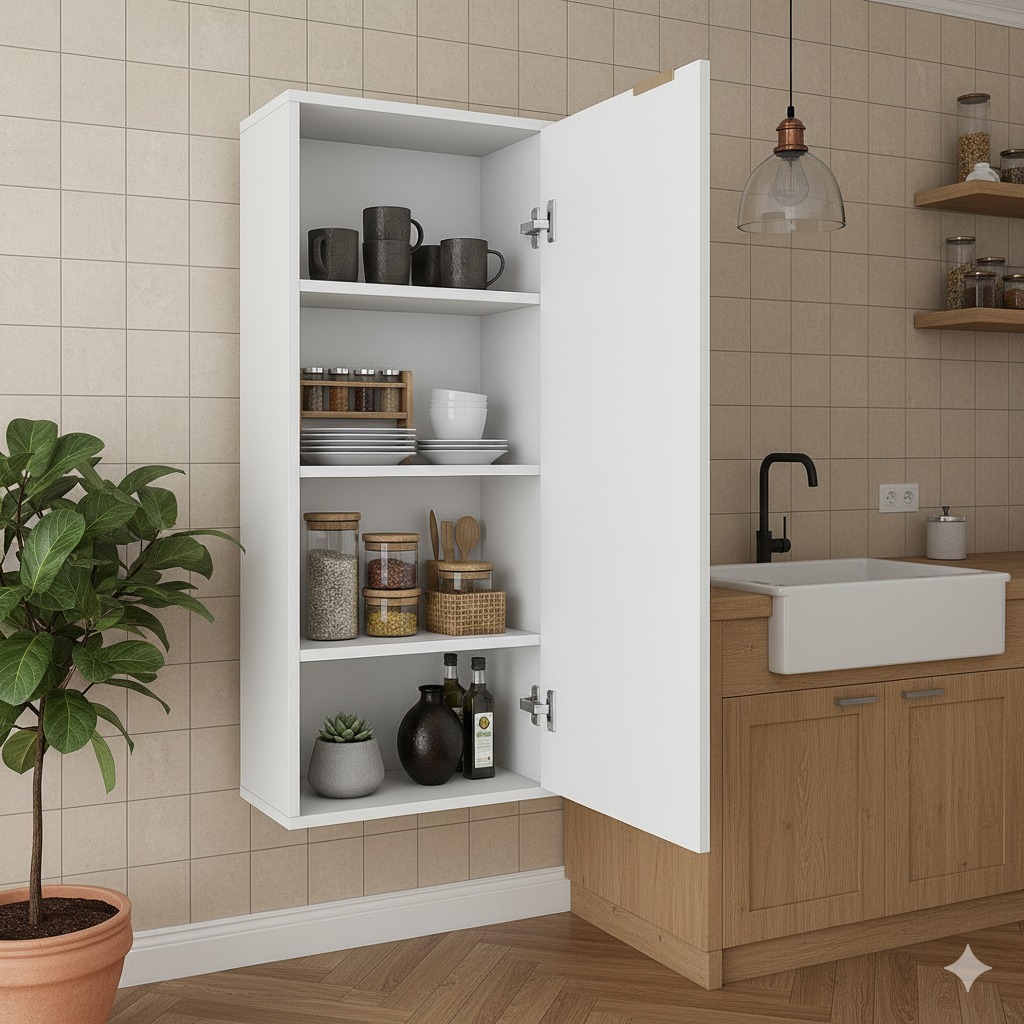 QUEIMA DE ESTOQUE - Armário Multiuso Aéreo com 3 Prateleiras e 1 Porta – Ideal para Cozinha em Oferta na Shopee