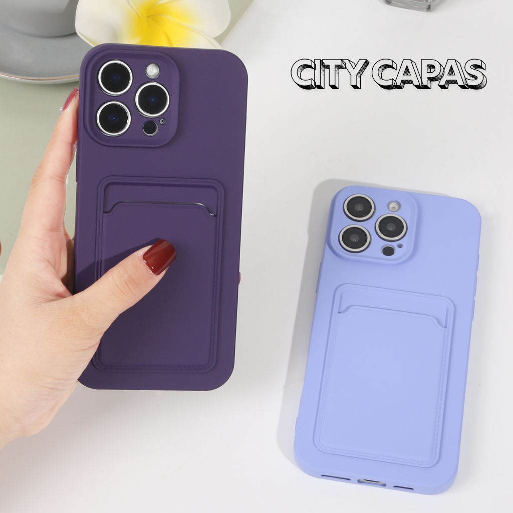City Capas - Capinha iPhone 16 16E 15 PRO PROMAX PLUS com Porta Cartão Minimalista Premium Estilosa