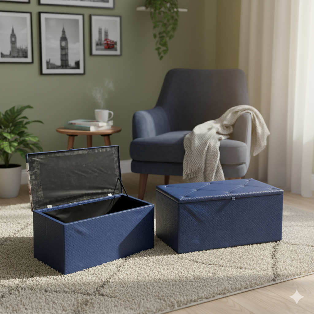Puff Baú Retangular Pé De Cama Baú Organizador Corino Quarto E Sala 0,90x0,45x0,42cm