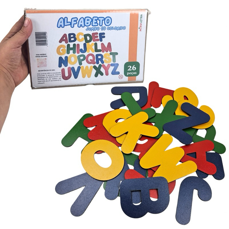 Alfabeto Jumbo Grande MDF - Letras Coloridas para Educação Infantil com Caixa em Oferta na Shopee