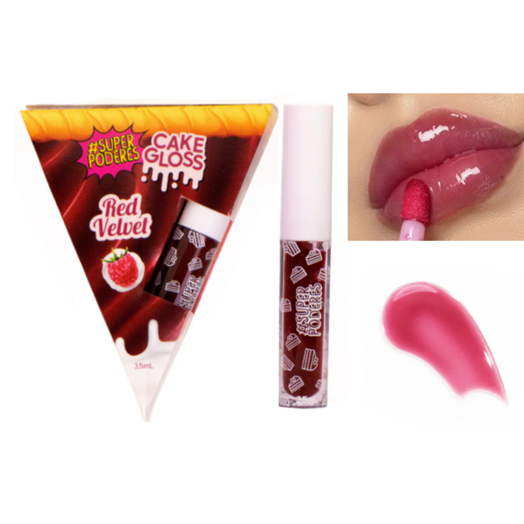 Cake Gloss Red Velvet Super Poderes – Brilho Intenso, Hidratação e Lábios Volumosos