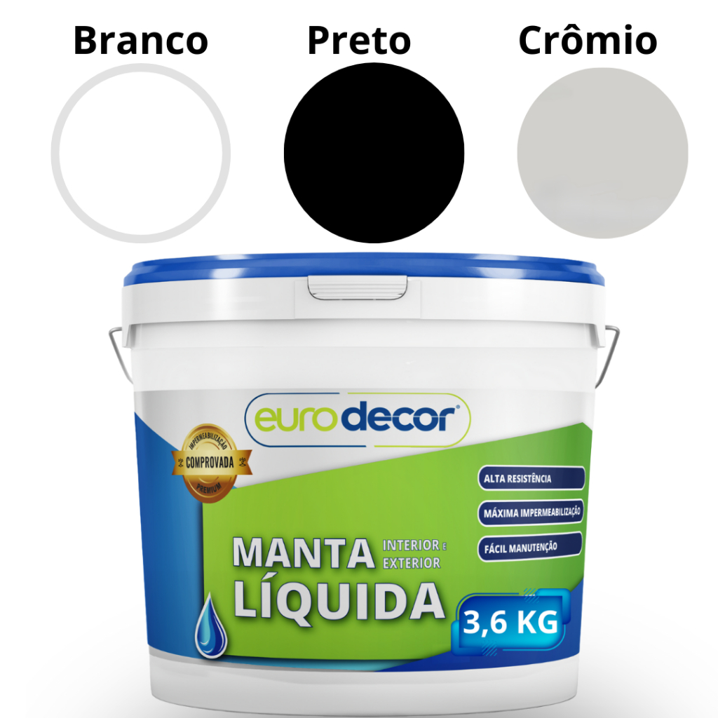 Manta Líquida 3,6kg Emborrachada Impermeabilizante Eurodecor Várias Cores 1Kg e 3,6kg