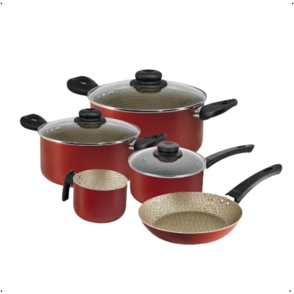 Jogo de Panelas Linha Capri 5 Peças Vermelho com Creme Antiaderente