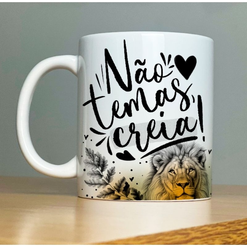 Caneca Personalizada Não temas Creia  325ml Branca Cerâmica Porcelana Presente Lembrança