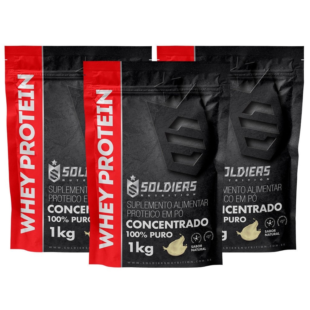 Kit: 3kg Whey Protein Concentrado - 100% Importado - Soldiers Nutrition em Oferta na Shopee