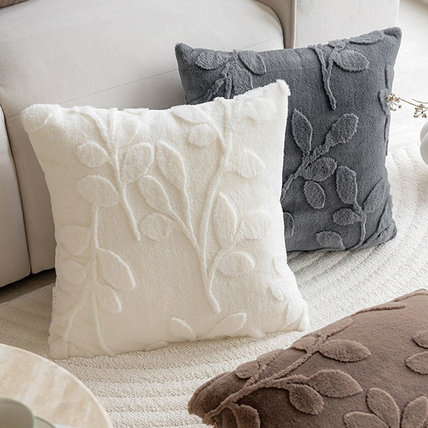 Capa de Almofada Relevo Floral Pelo de Coelho Macio Conforto em Oferta na Shopee