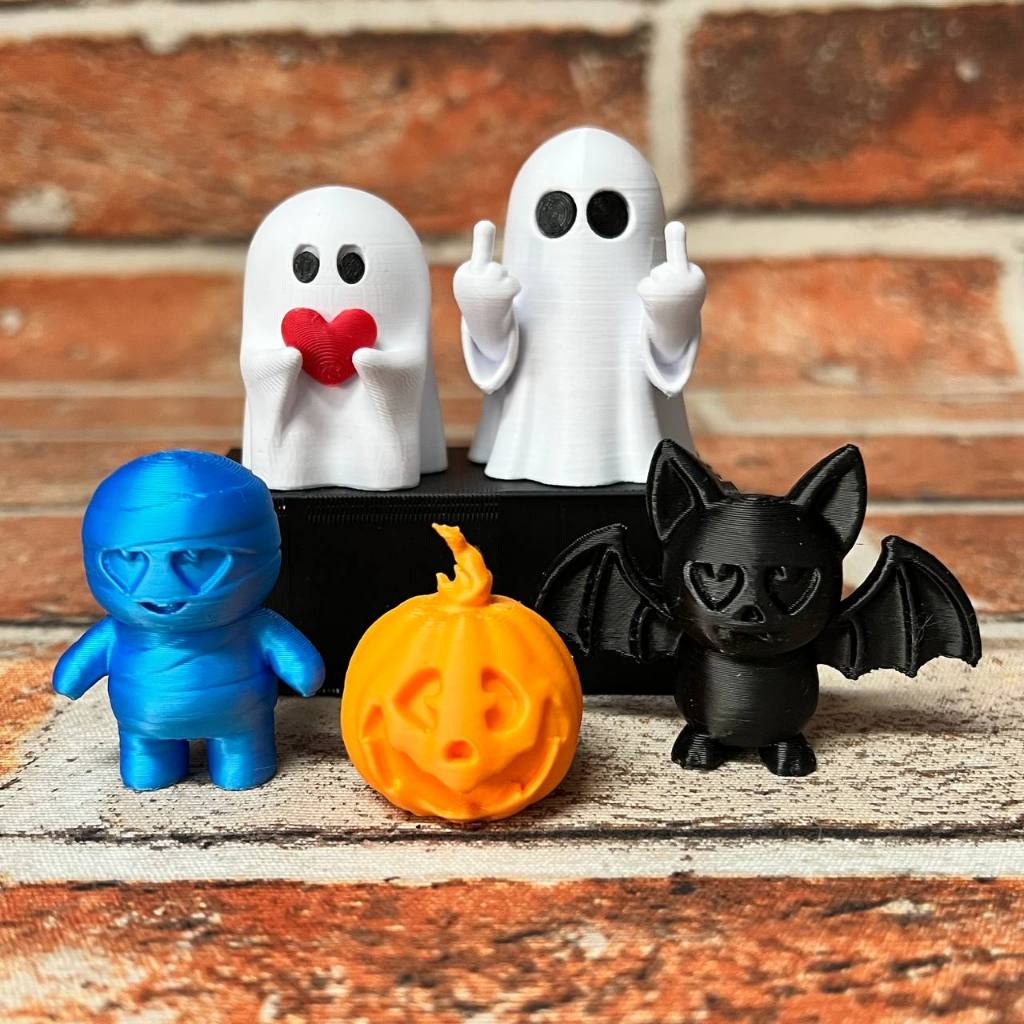 Kit 5 Miniaturas Halloween Fantasma Múmia Morcego Abóbora Colecionável Impressão 3D