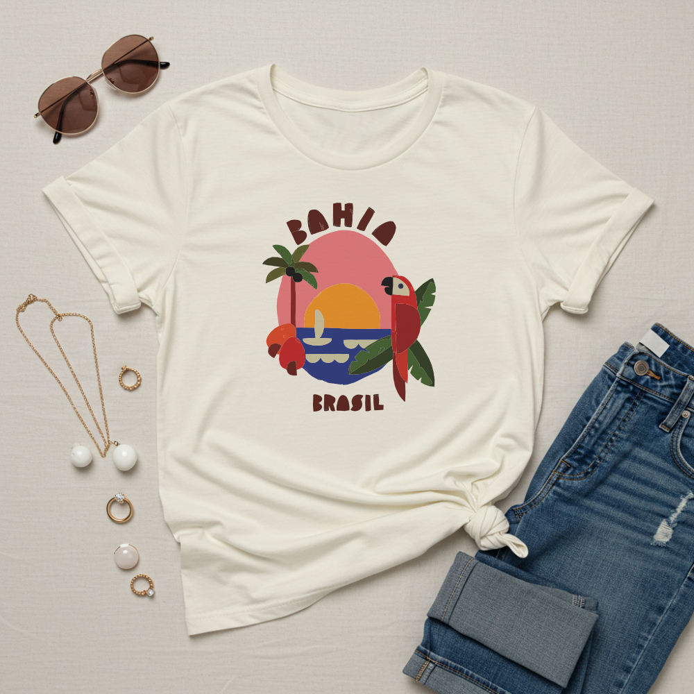 Blusa Feminina T-Shirt Bahia BA Brasil Manga Curta Gola Redonda Tecido 100% Algodão Premium Novo