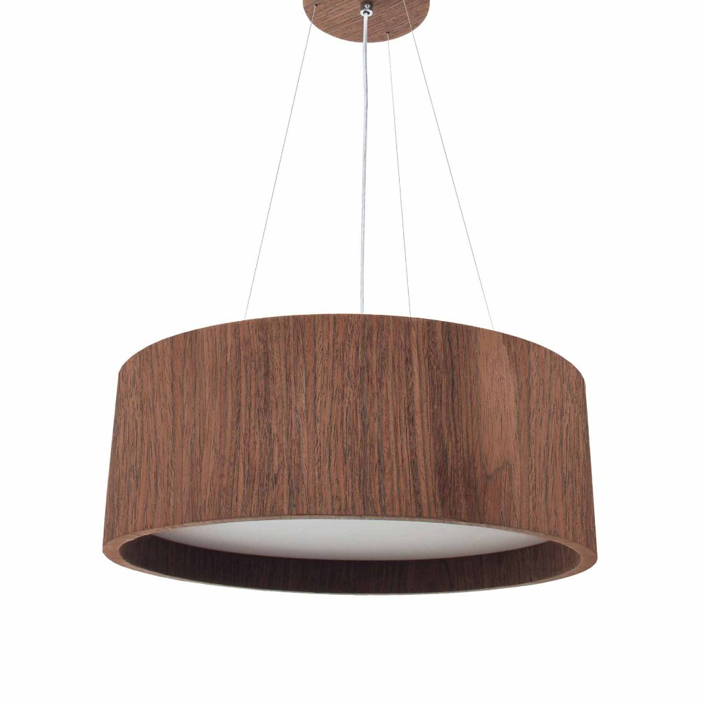 Pendente Wood Redondo 25cm - 2 luz E27 Luminária Decoração Design Moderno Lustre