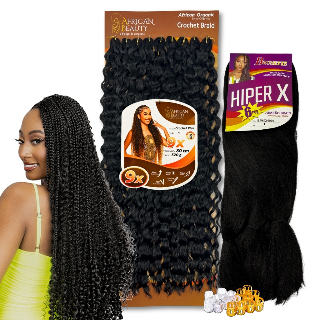 Kit Gypsy Cabelo Orgânico Crochet Plus African Beauty + 1 Jumbo Hiper X 400gr em Oferta na Shopee