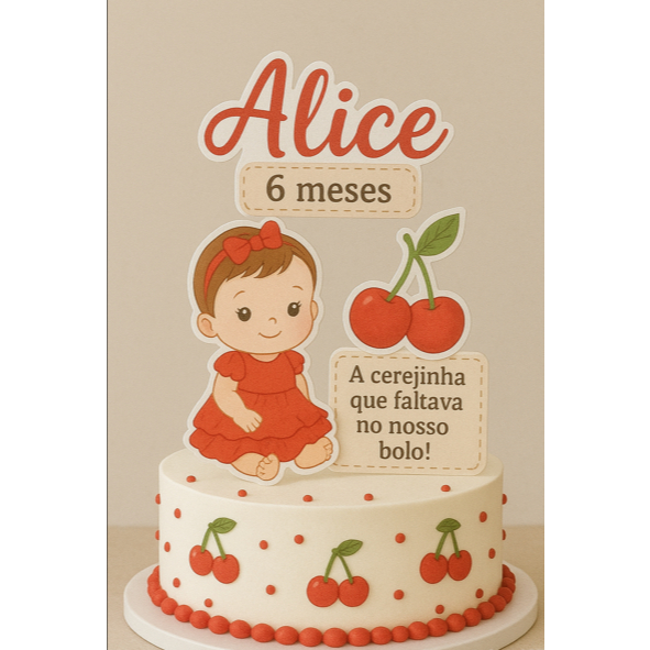 Topo de bolo cerejinha - personalizado mesversário aniversários