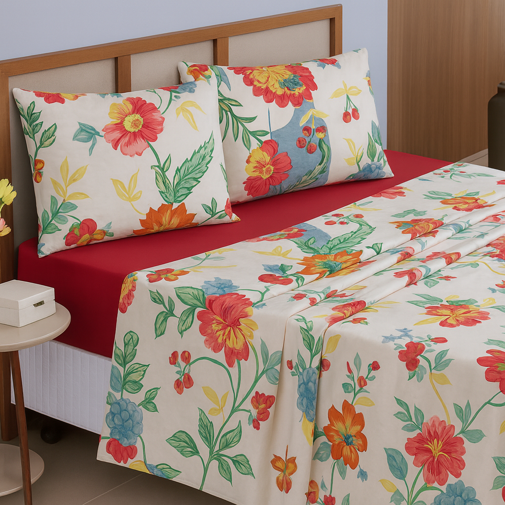 Kit Jogo De Lençol Queen Size Estampados 400 Fios 4 Peças Toque Macio Jogo de Cama/ Kit Roupa de Cama Queen Promoção