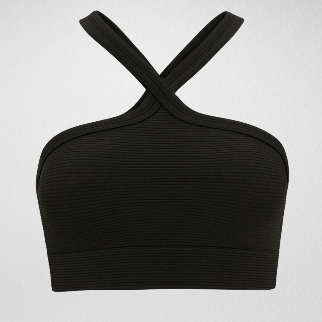 Top Canelado Cruzado Cropped Roupa Feminina Academia Fitness Esportiva Corrida Treino