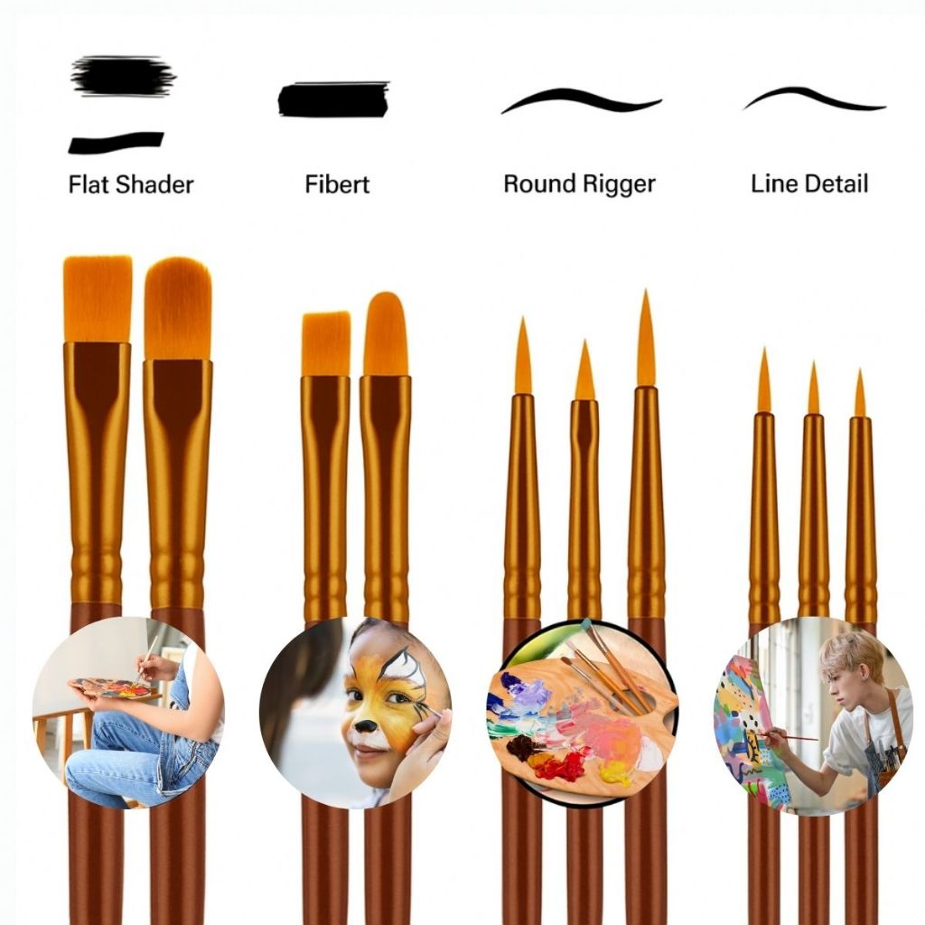 Kit com 12 Pincéis artísticos para pintura - Aquarela, Guache, Óleo, Acrílica Cerdas Macias