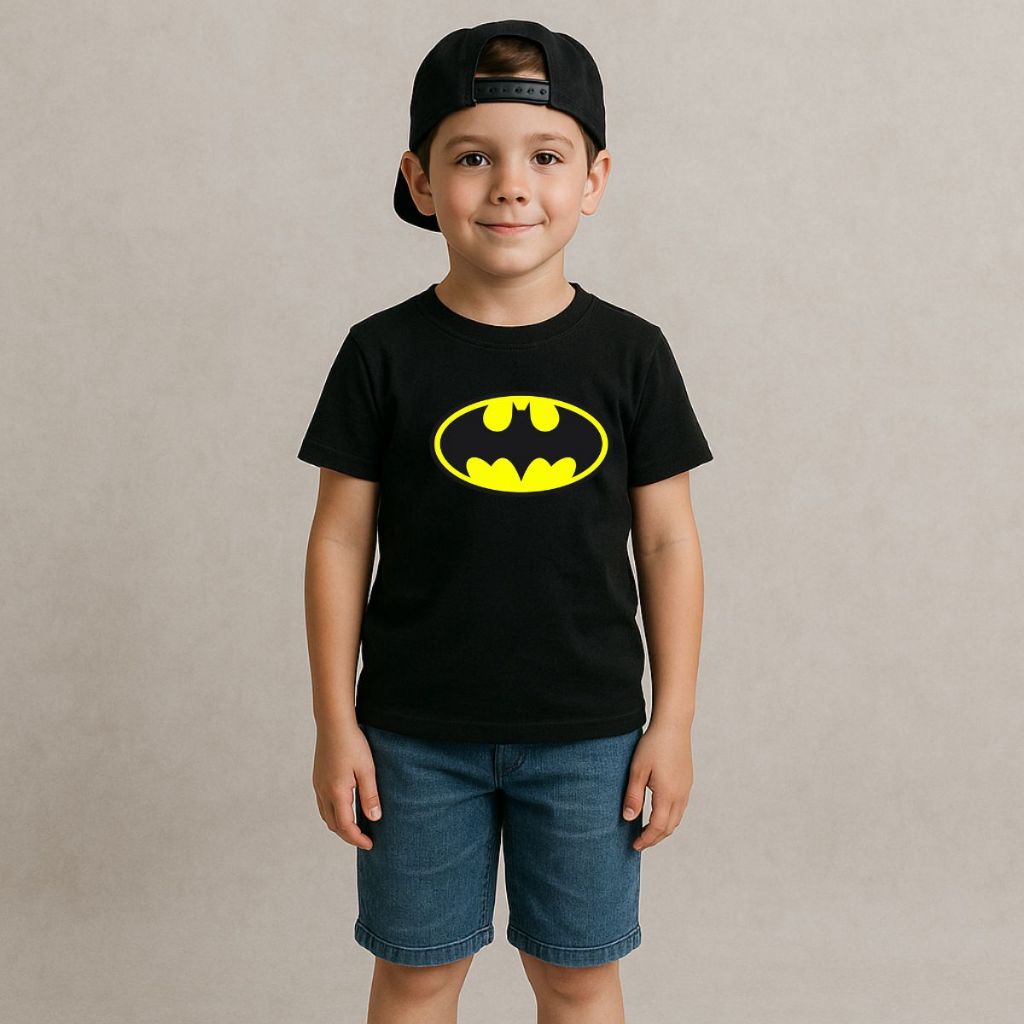 Camiseta Infantil Estampada Batmam Desenho Moda Para Criança Em Algodão