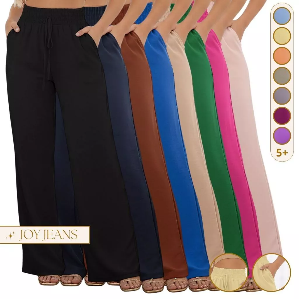 Calça Pantalona Feminina Com Bolso Cintura Alta