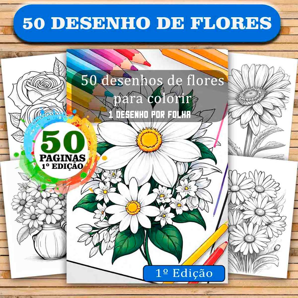 Livro 50 desenhos de flores para colorir 1 edição em Oferta na Shopee
