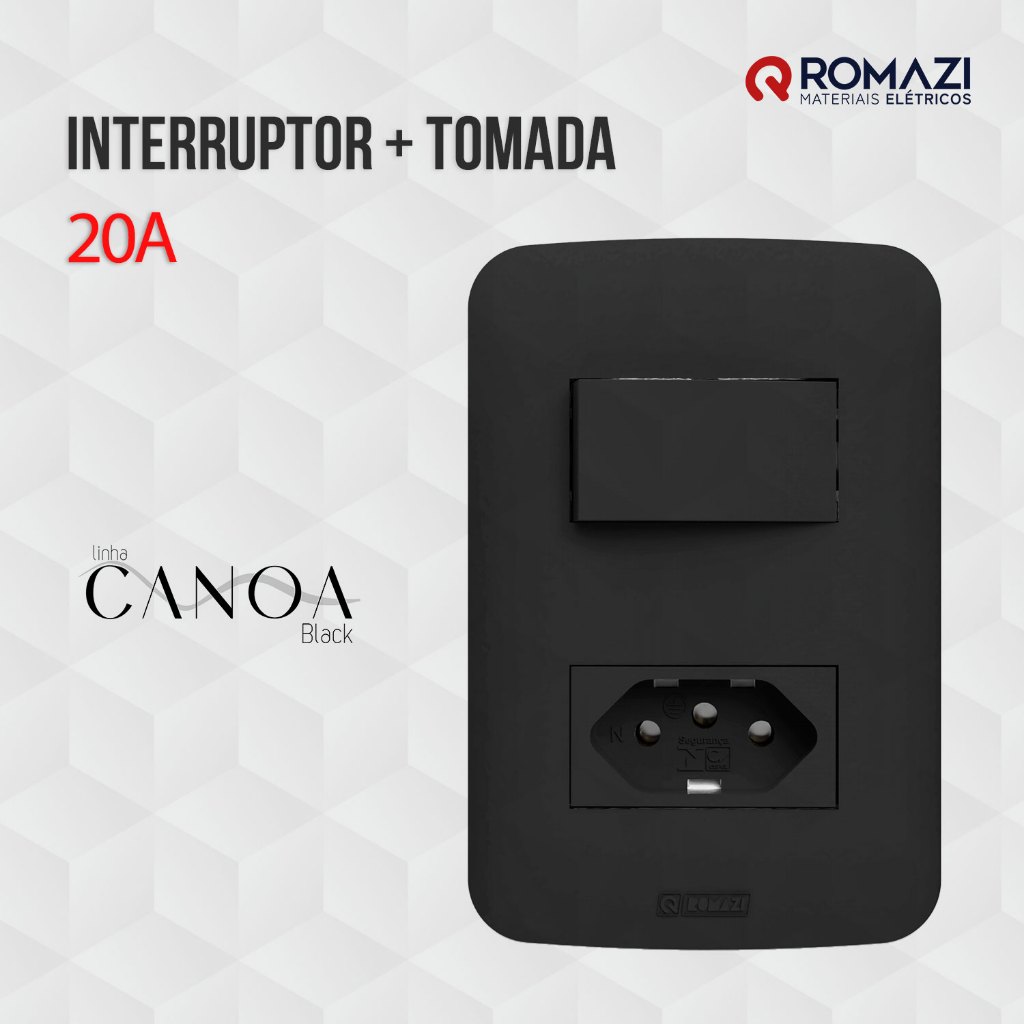 INTERRUPTOR + TOMADA 20A CANOA BLACK - ROMAZI