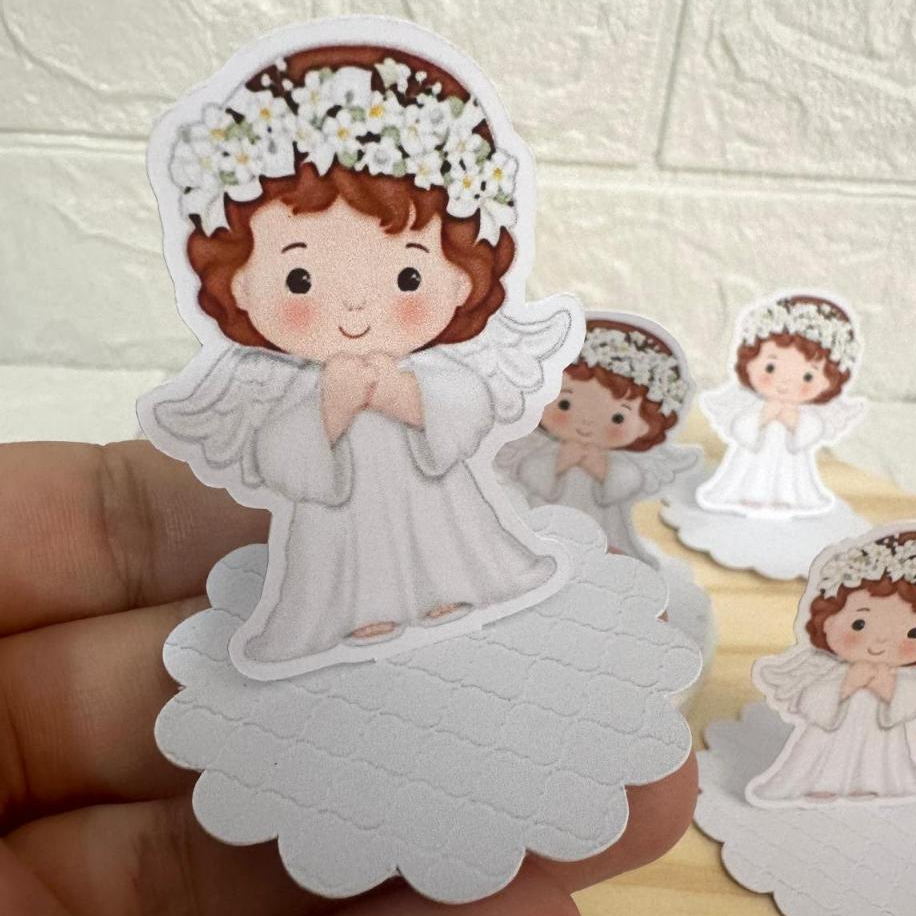 Tag Aplique em Pé  – Tema Anjinho Branco Batizado em Oferta na Shopee