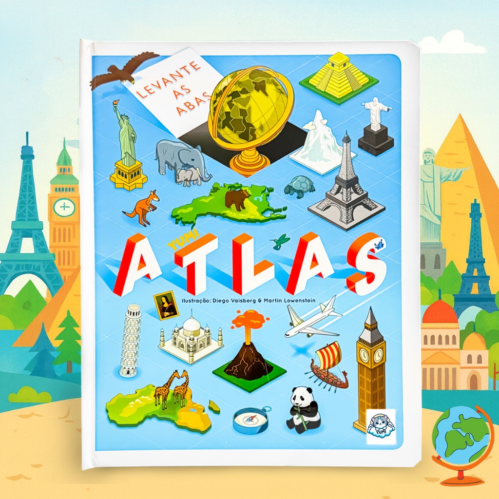 Livro Infantil Meu Atlas Gigante - Levante as Abas 3d Educativo Para Crianças Animais, Lugares e Curiosidades