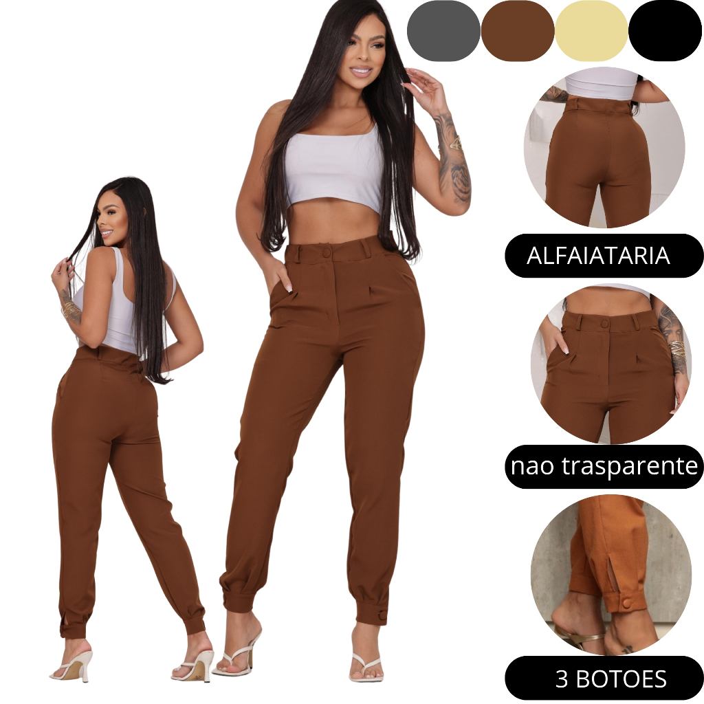 Calça Cenoura Alfaiataria Feminina Elegante com Pinça Frontal e 2 Bolsos em Oferta na Shopee
