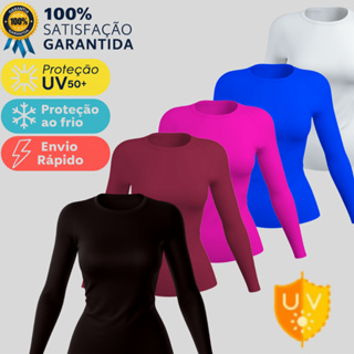 Camisa Feminina Térmica Proteção Solar Uv+50 Camiseta Segunda Pele Dry Fit Academia Manga Longa em Oferta na Shopee