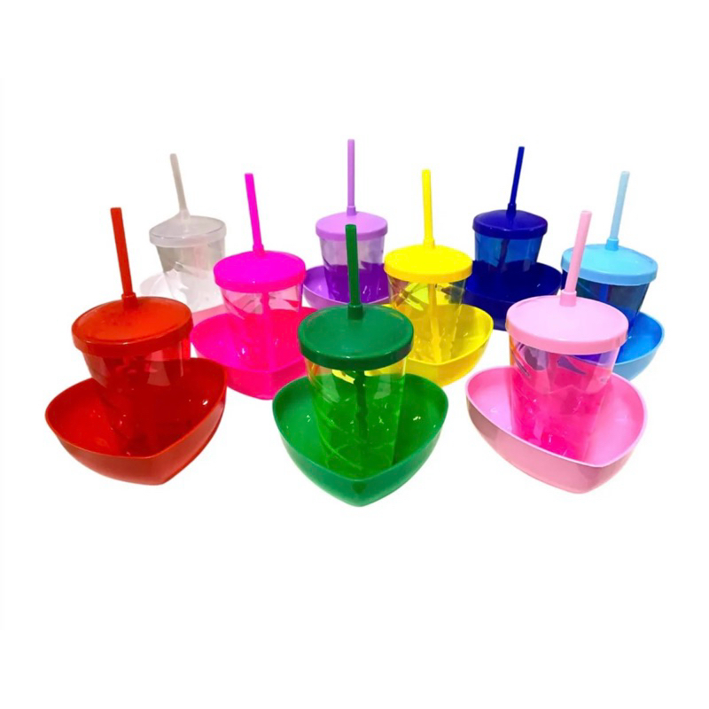 Kit 10 Pote Coração Petisqueira Plástico 500ML + 10 Copos Twister 500ml