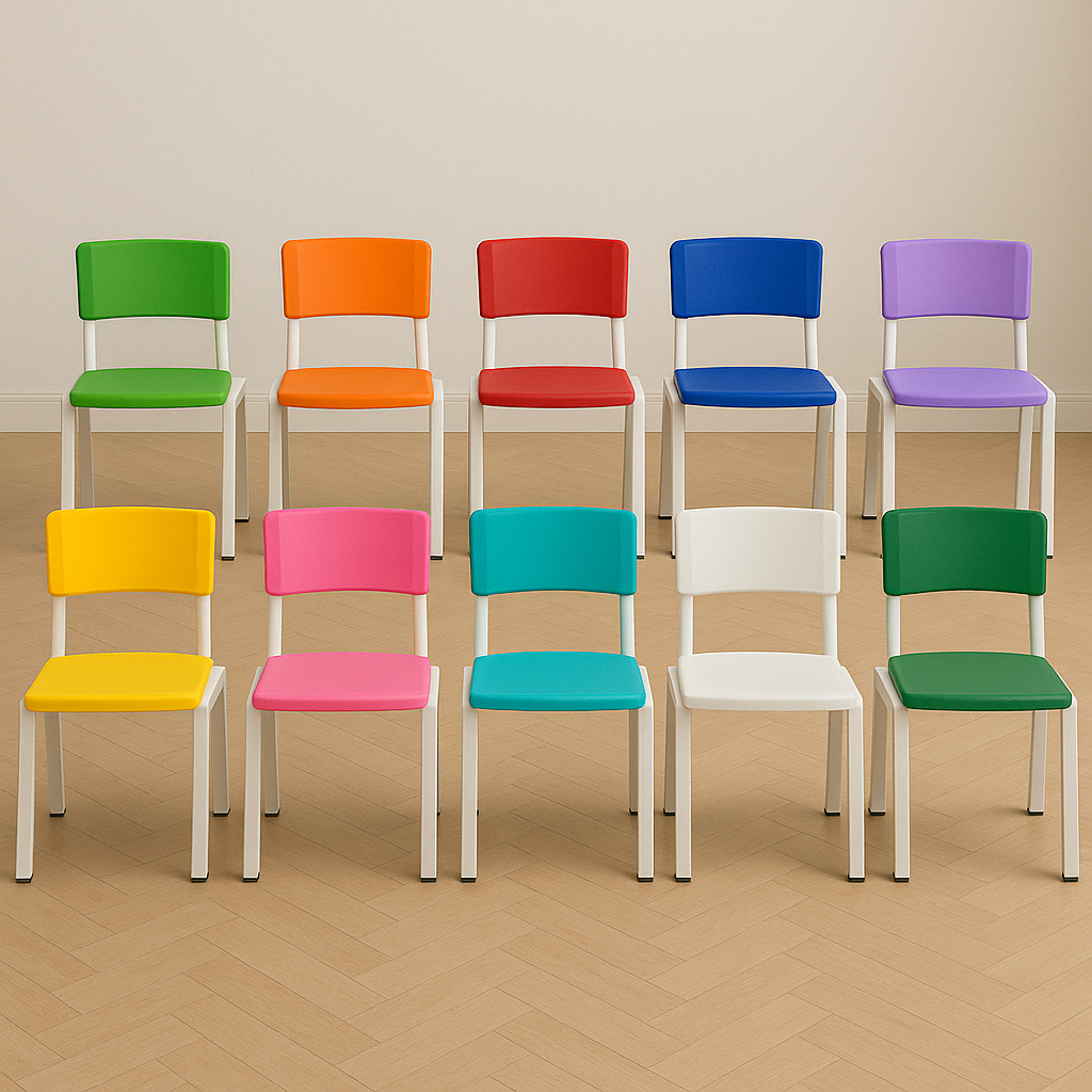 Kit 10 Cadeiras Infantis Escolares Coloridas Reforçadas em Aço para Creche em Oferta na Shopee