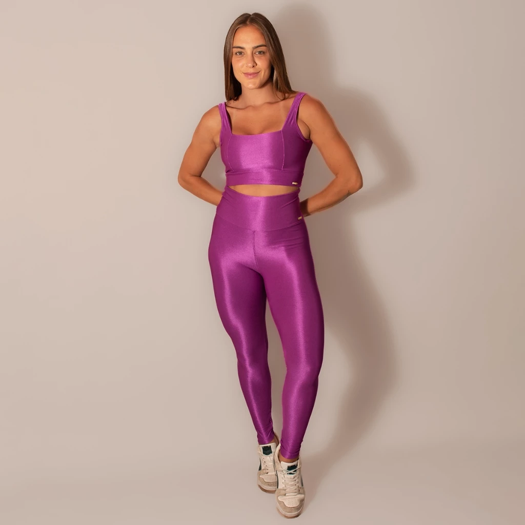 Conjunto Fitness Feminino Top e Legging Wonder Canelado Academia Poliamida