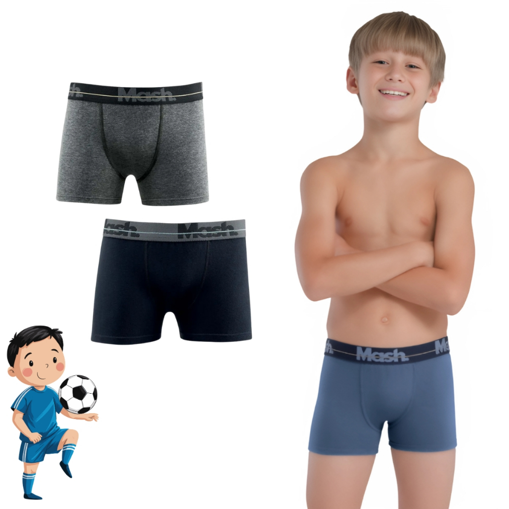 Kit 2 Cuecas Kids Boxer Mash Infantil Premium Algodão Confortável Menino Original