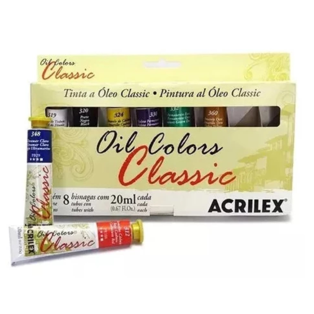 Estojo Tinta A Óleo Colors Classic Com 8 Bisnagas Acrilex em Oferta na Shopee