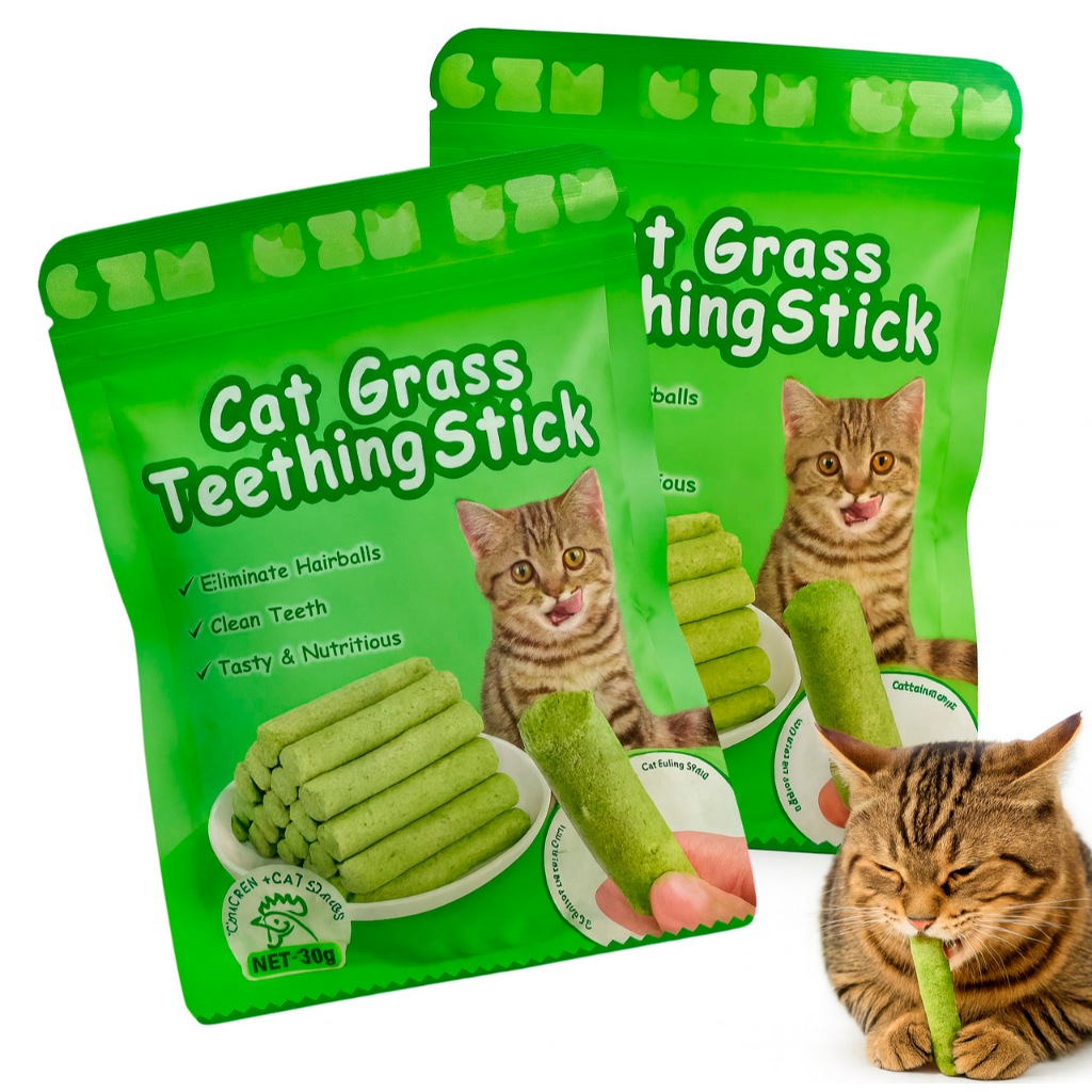 Petisco Gato Bastão de Grama com Frango Digestivo Oleo de peixe Natural Limpa dentes Elimina Bolas de Pelos