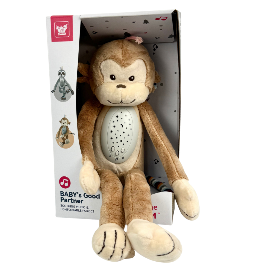 Pelúcia Musical Macaco Com Luzes Coloridas Sensor Som Projeção Educativa Calmante Interativa