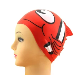 Touca para Natação de Silicone Infantil Personagem Impermeável Jovens e Criança Piscina