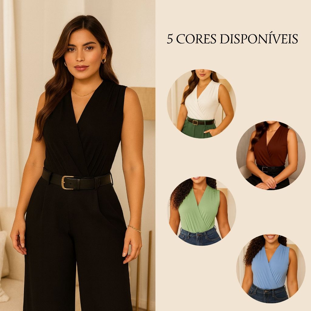 Body Feminino Transpassado Elegante Confortável Versátil Tecido Respirável Elasticidade Tamanhos P M G
