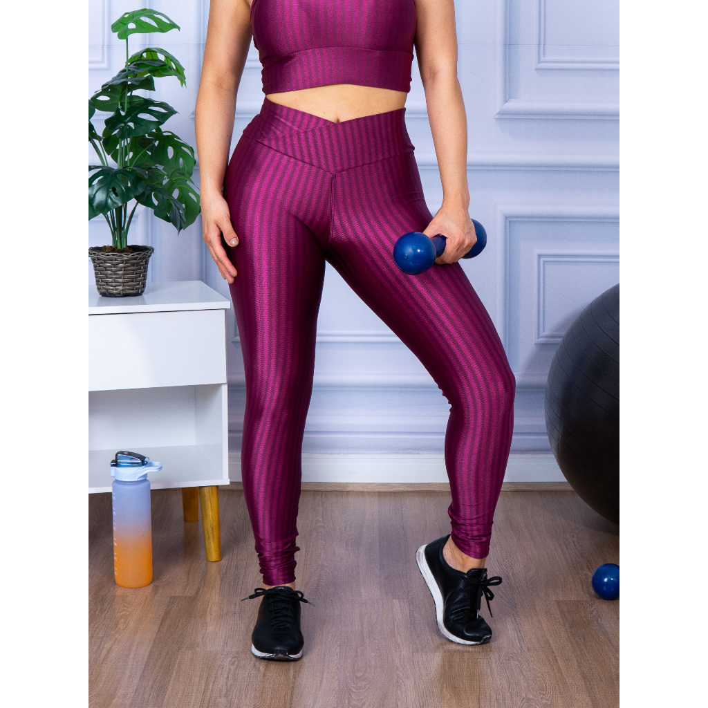Roupa De Academia Fitness Feminina Calça Legging  3D Cós Cruzado