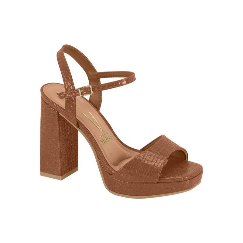 Sandália Vizzano Salto Grosso Bloco Plataforma Croco/Cobra Tendência Festa Casual