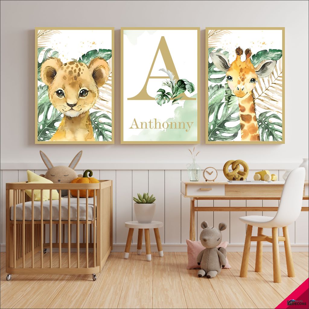quadro decorativo safari baby infantil personalizado nome decoração quarto sala hall
