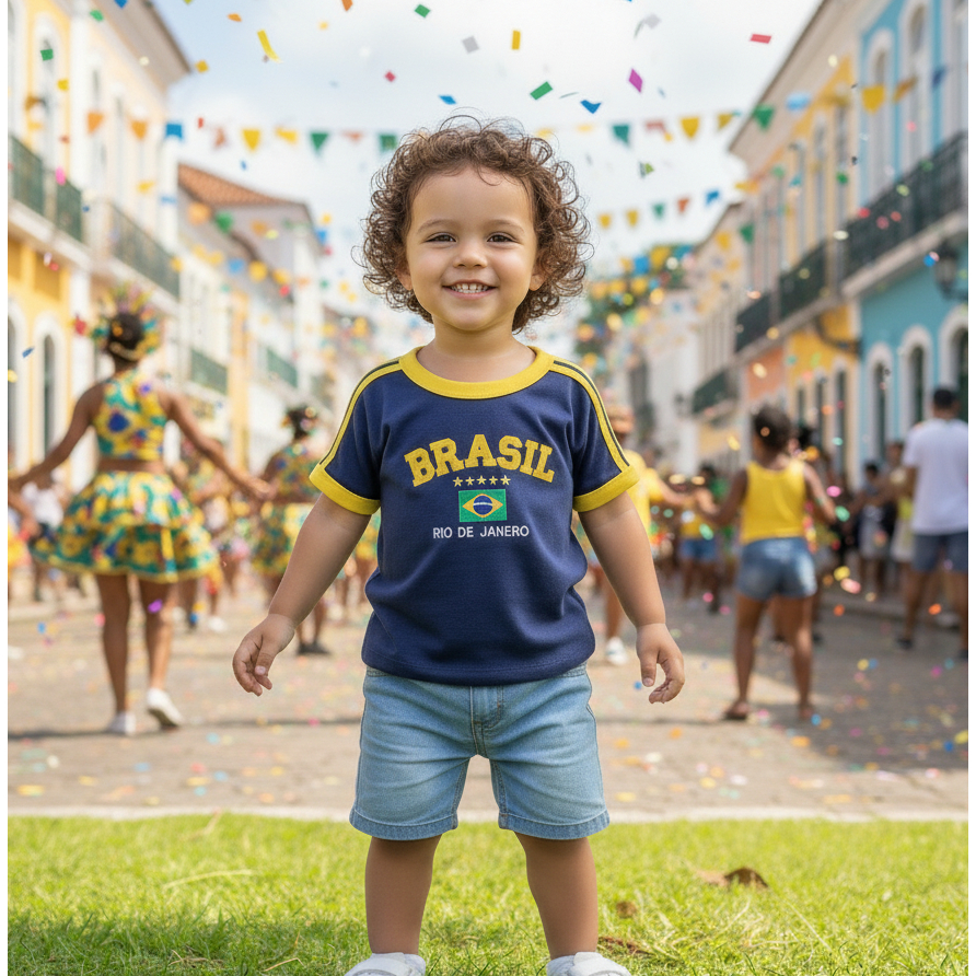 Camisa do Brasil Bordada Infantil Unissex