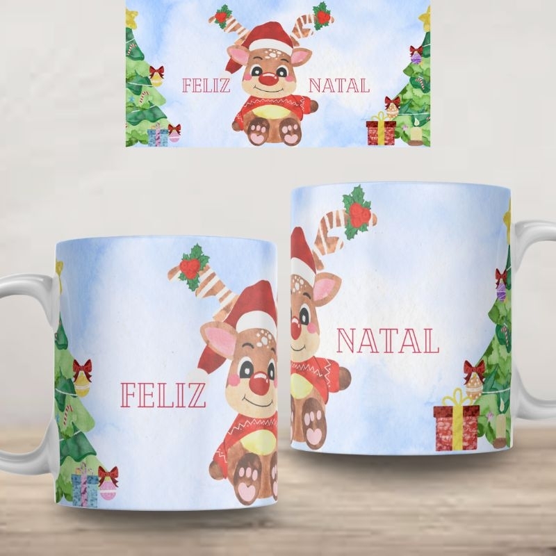 Caneca Personalizada Feliz Natal Xícara 325ml Branca Cerâmica Porcelana Presente Lembrança