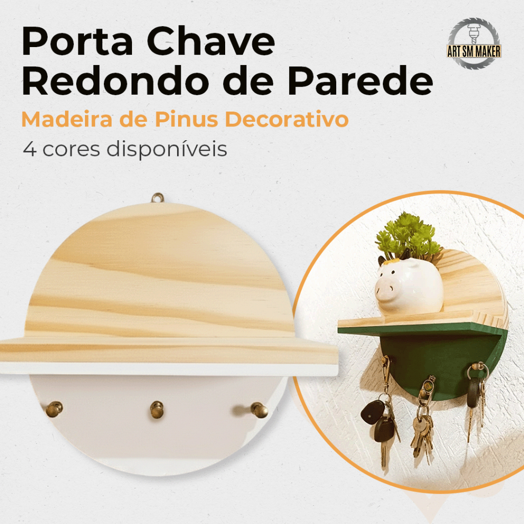 Porta Chave Redondo De Parede Madeira De Pinus Decorativo de Parede em Oferta na Shopee