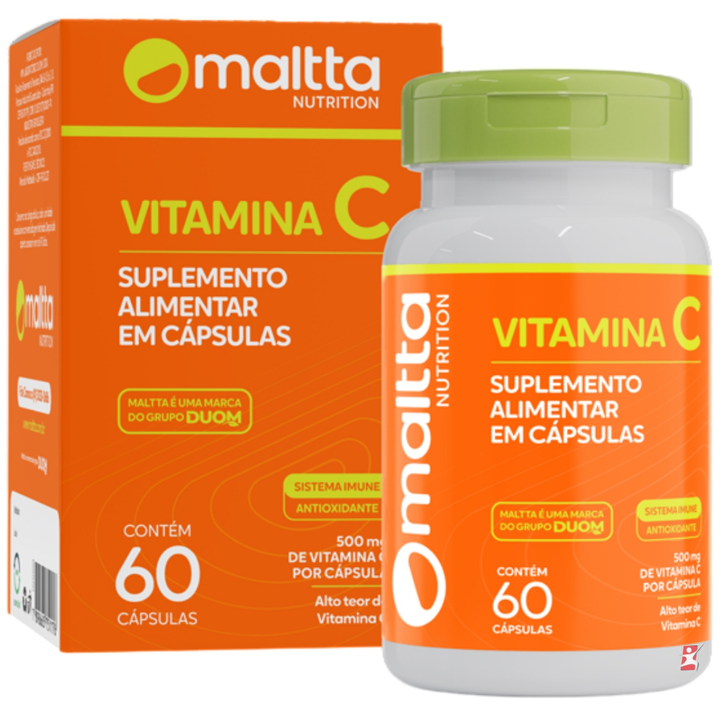 VITAMINA C CONCENTRADA 500MG SISTEMA IMUNE ANTIOXIDANTE 1 AO DIA 60 CÁPSULAS - MALTTA NUTRITION