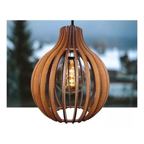 Luminária Lustre Redondo Madeira Luxo De Teto Pendente Salas, Cozinha