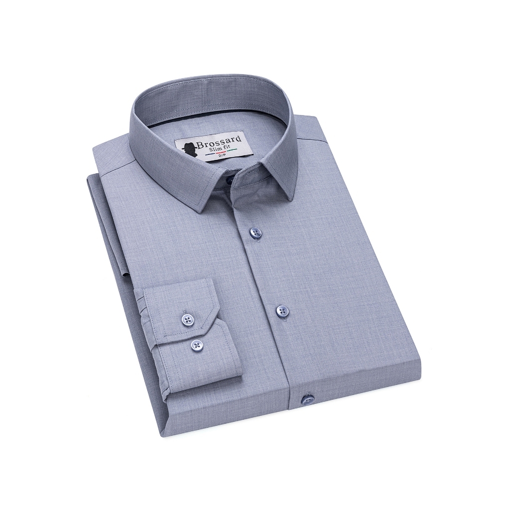 Camisa social masculina de manga comprida em poliamida e fibra de bambu, corte slim, moda casual